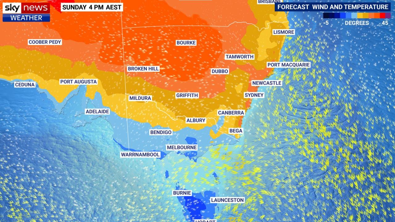 Sunday will be particularly warm for New South Wales. Picture: Sky News Weather.