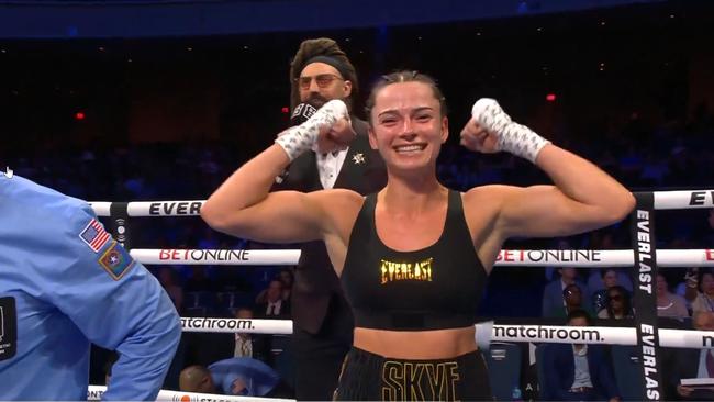 Skye Nicolson is a world champ. Photo: twitter, Matchroom Boxing.