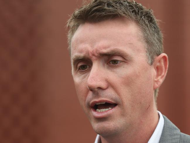 One Nation's James Ashby and Steve Dickson holding a press conference out the front of our building. Pic Annette Dew