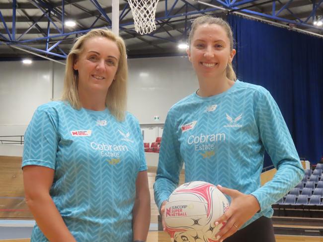 Melbourne Mavericks coach Tracey Neville and captain Amy Parmenter at training in Launceston on Friday. Picture: Jon Tuxworth