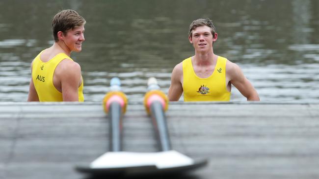 Nudgee College rowers Alex King and Harley Moore.