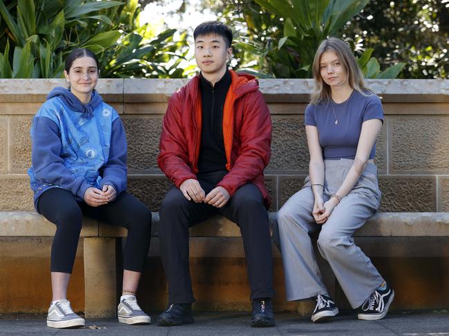 GEN Z young adults L to R, Keara Naumann, Tim Liu and Amelia Service pictured at Broadway in Sydney today. Picture: Sam Ruttyn