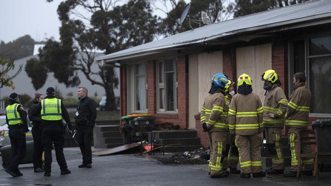 Emergency services at the scene of a fire at Risdon Road, Lutana. Picture Chris Kidd