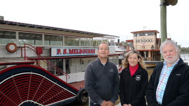 Chris Pointon, Lyn McKenzie and Robert Pointon are selling their three paddle boats at Mildura.