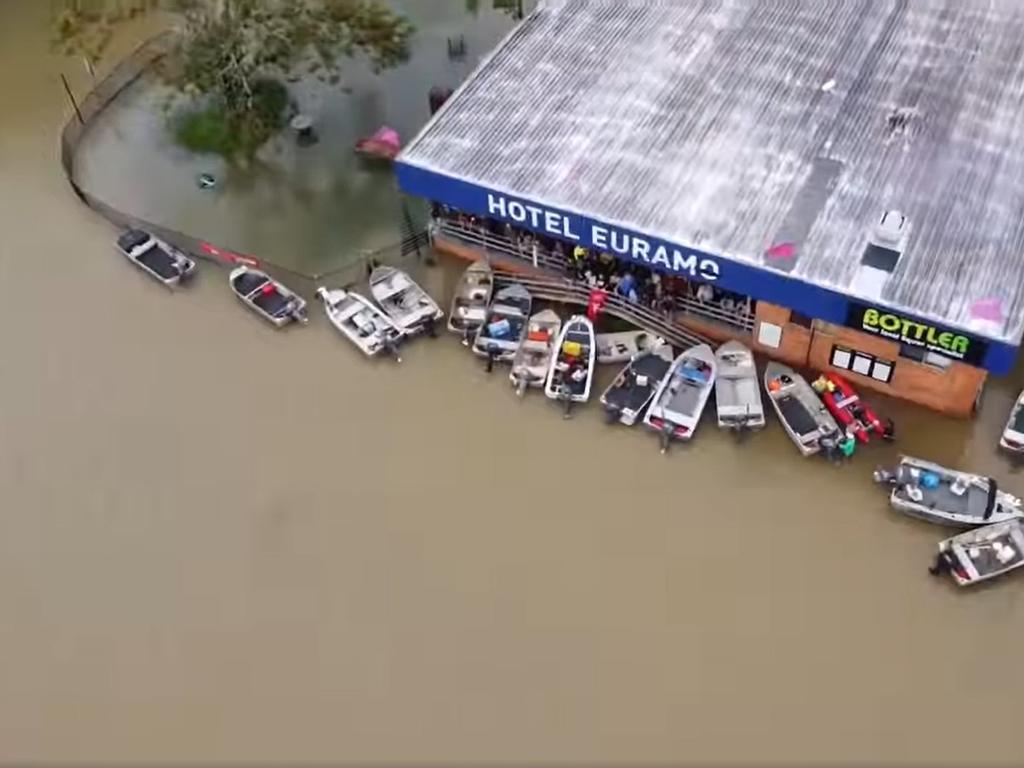 Floodwaters lap at the Hotel Euramo. Picture: Facebook/ Hotel Euramo