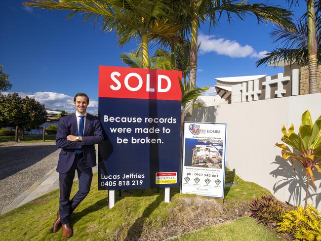 A luxury six-bedroom waterfront home at Pelican Waters has been sold to a Sydney buyer, smashing the $3 million barrier to set a new suburb record.