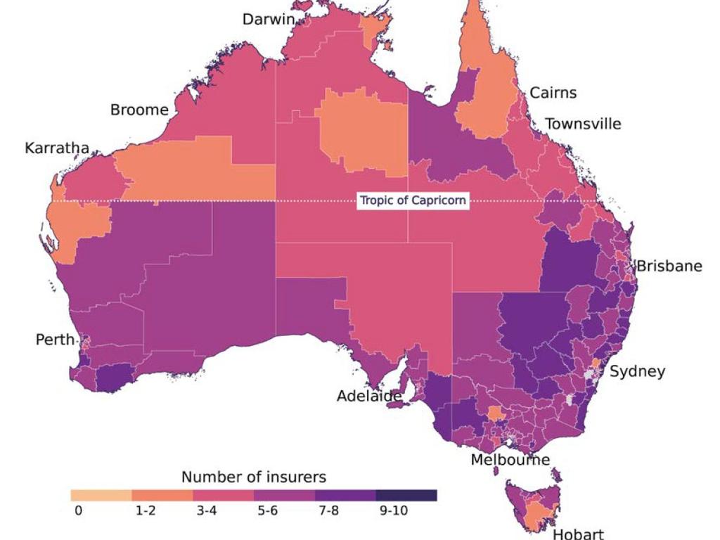 Number of insurers with more than 10 combined small business building and contents insurance policies in 2022. Picture: ACCC.