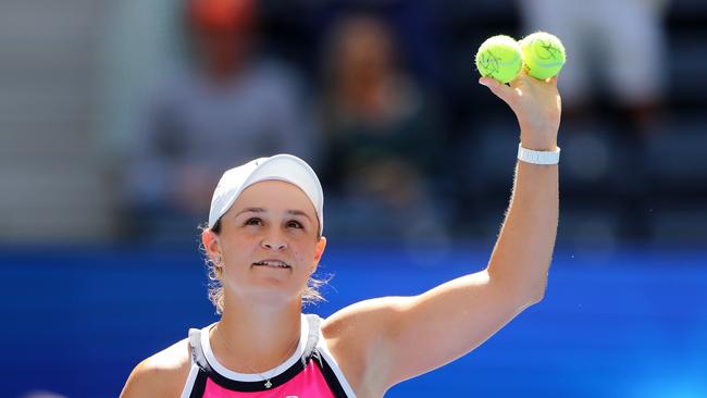 Australia’s Ash Barty thanks the crowd following her US Open first round victory yesterday. Picture: Getty Images