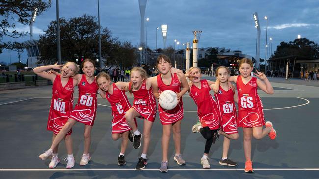 Ocean Grove Bunji under-11 netball team pull their funniest faces.