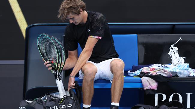 Alexander Zverev packs his bags after a second-round loss.