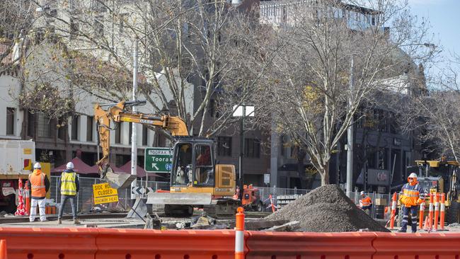 Works for Melbourne Metro Rail shut down all but one lane in each direction. Picture: Sarah Matray