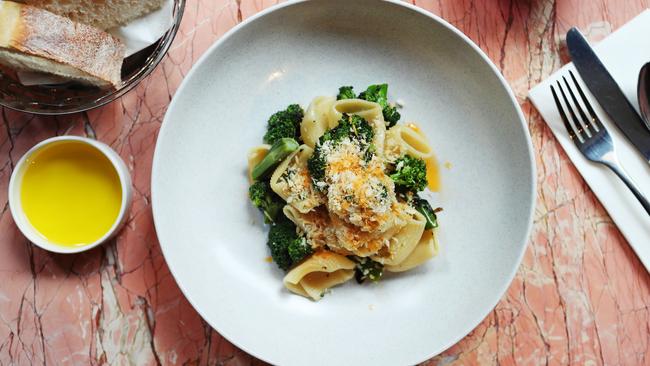 Eating greens comes with ease when broccolini comes pan tossed through chilli before joining al dente pasta tubes. Picture Rebecca Michael.