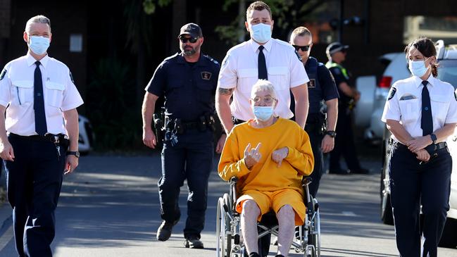 Alleged arsonist Mark Peter Adams during a jury scene visit in Ward Street, North Adelaide on Tuesday. Picture: NCA NewsWire / Kelly Barnes