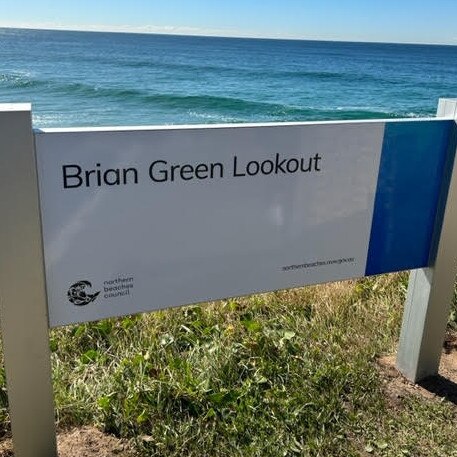 The Brian Green Lookout at South Curl Curl, named after former Warringah Shire President and Mayor, Brian Green. Picture: Pat Daley