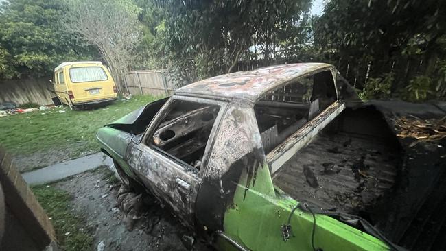 The torched vehicle at a Wendel Court home. Picture: supplied.