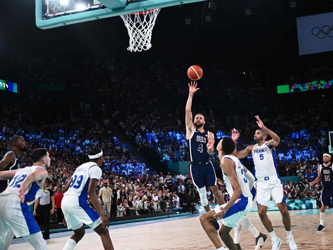 Steph Curry takes a shot in the men's gold medal match. Picture: AFP