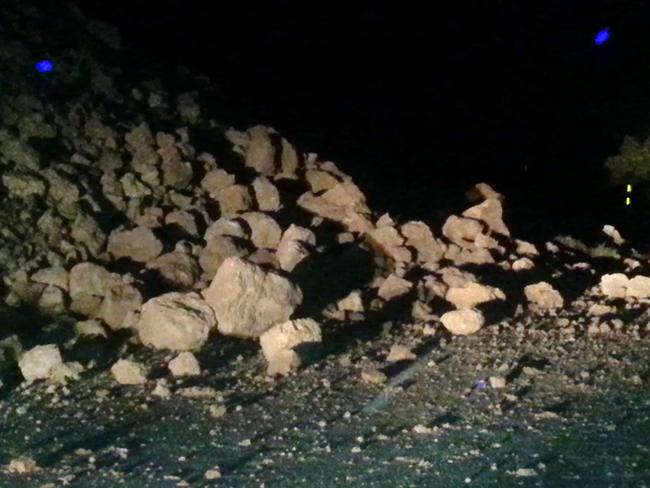 Part of a landslide along Kaikoura Road about two hours north of Christchurch. Picture: AP Photo/Angela Morgan
