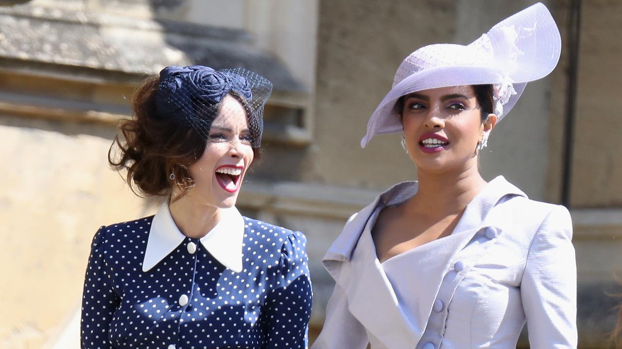 Abigail Spencer and Priyanka Chopra outside St George’s Chapel for Prince Harry and Meghan Markle’s wedding last year. Picture: Chris Jackson/Getty Images