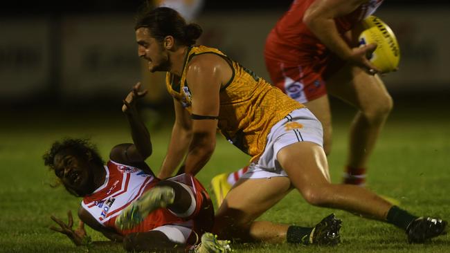 Waratah’s Kurtley Silver is tackled by St Mary’s. Picture: (A)manda Parkinson