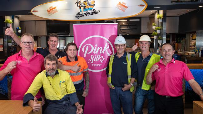 Tradies and Pink Silks night promo at the Hoey Moey in 2018. Richard Hinton, Alan Johnson, Ian Bamford, Mitch Touzel, Peter Hill, Craig Spencer, and Twain Voglsinger.