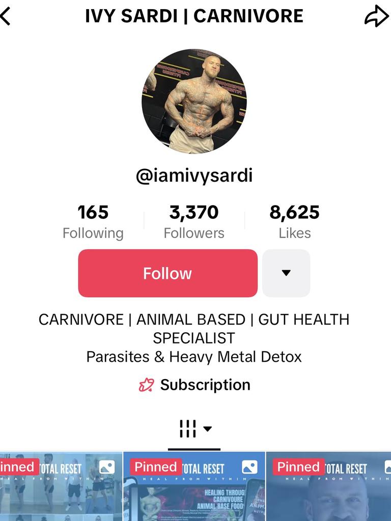 Sardi’s social media profile. Picture: Instagram