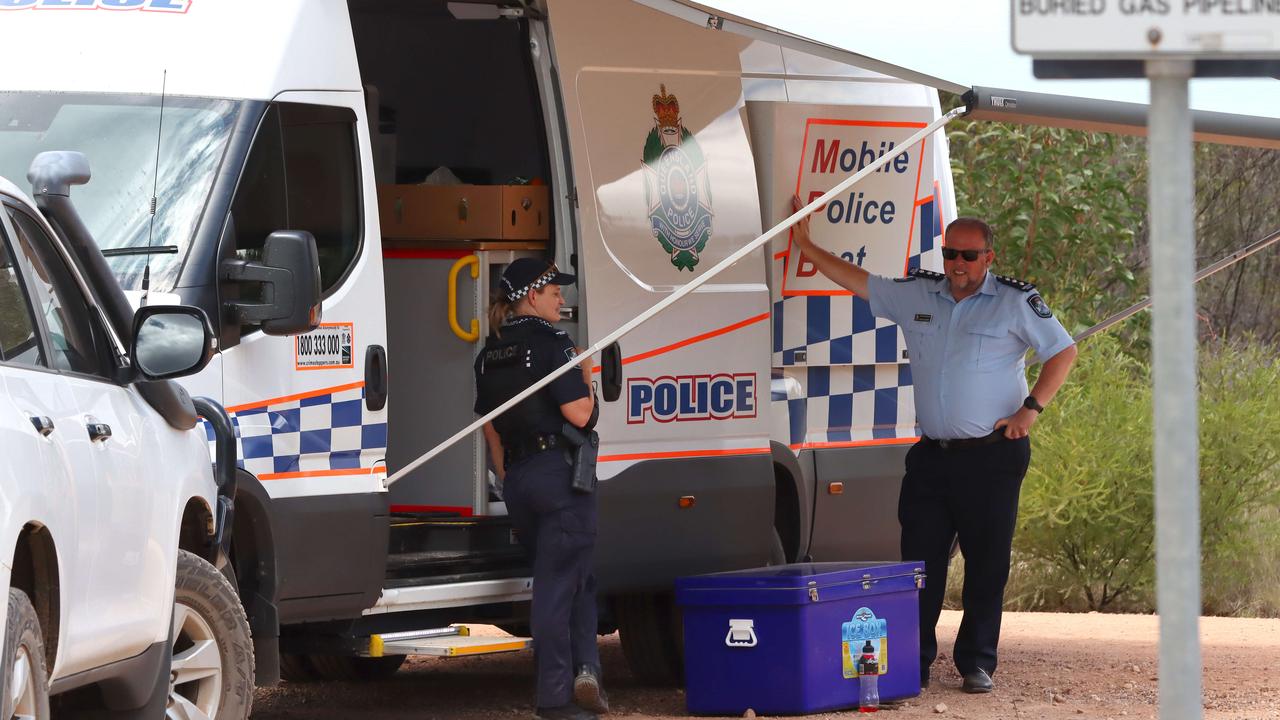 A police roadblock established near the Wieambilla property in the aftermath of the shooting. Picture: David Clark NCA/Newswire