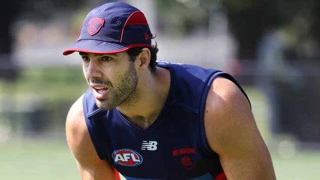 Christian Petracca at Melbourne AFL training at Goschs paddock. Wednesday, February 5. 2025. Picture: David Crosling