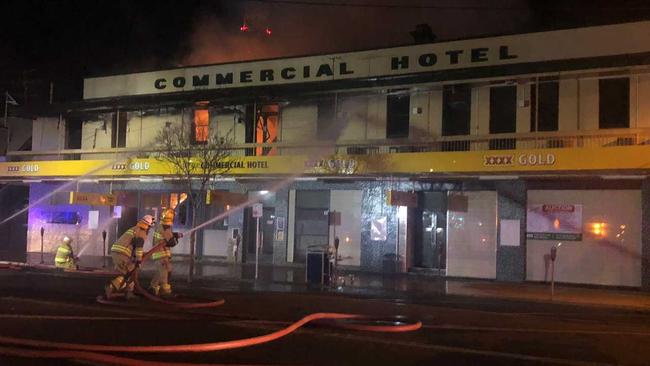 UP IN FLAMES: Iconic Dalby pub, the Commercial Hotel, was engulfed in flame. . Picture: Michael Doyle