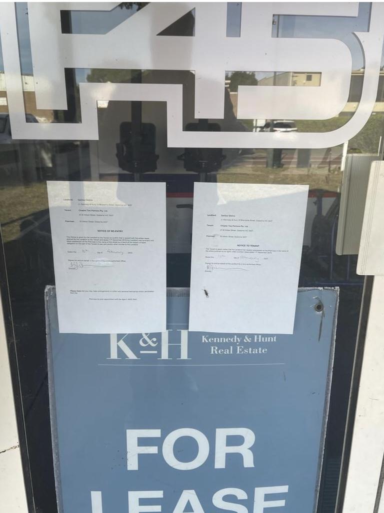 An eviction notice on a F45 gym. Picture: news.com.au