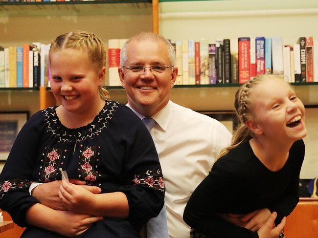 Instagram post from Australian Prime Minister Scott Morrison: "Our girls are full of mischief. Great to have them &amp; Jen in Canberra last night for the Budget." 3 April, 2019. Picture: Instagram