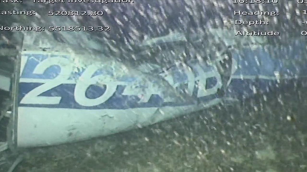 The rear left side of the fuselage, including part of the aircraft registration, identified as part of the wreckage from the missing Piper Malibu aircraft that disappeared two weeks ago. Picture: AAIB/AFP 