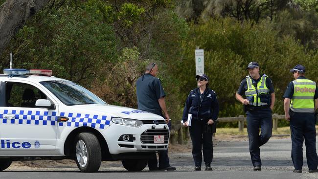 Police at the scene of where Jason Stone’s body was at Beaumaris. Picture: Susan Windmiller