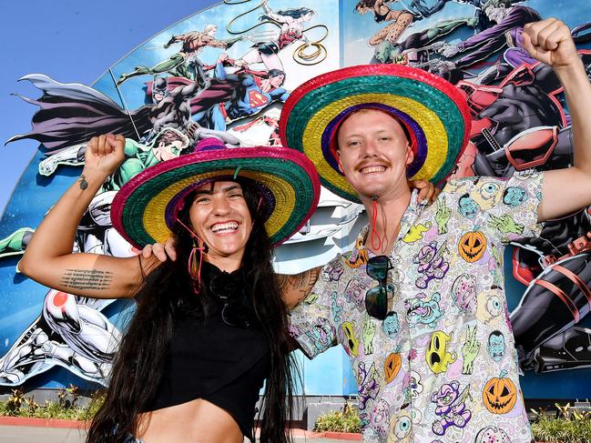 Analice Sacramento and Nathan Weller of Cairns.Families having a good time at Movieworld on the Gold Coast. Sunday December 31, 2023. Picture, John Gass