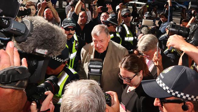 George Pell arriving at Melbourne County Court in February. Picture: Michael Dodge/Getty Images