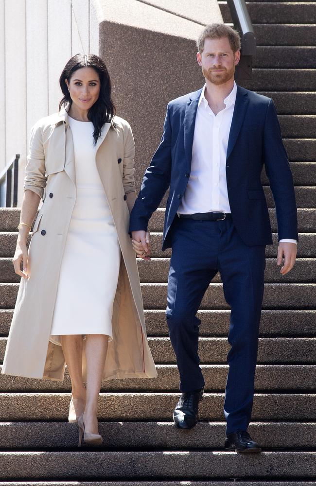 The Duke and Duchess of Sussex greeted crowds at the Sydney Opera House during their highly successful 2018 tour. Picture: Paul Edwards – Pool/Getty Images