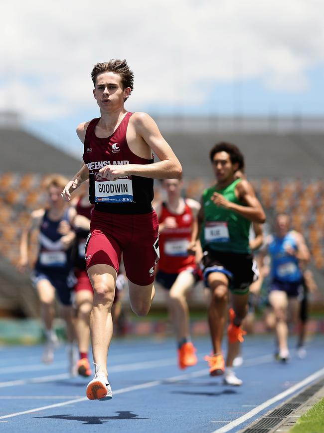 Taylor Goodwin of Queensland leads athletes in the Boys' U18 800m. (Photo by Cameron Spencer/Getty Images)