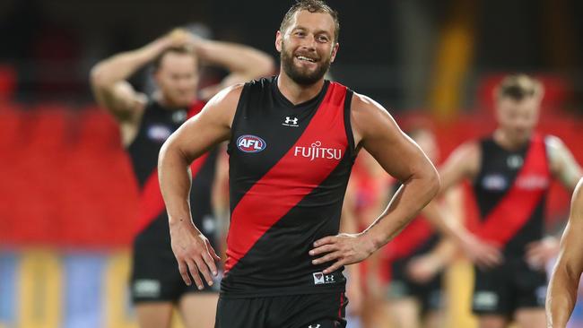 GOLD COAST, AUSTRALIA - AUGUST 12: Tom Bellchambers of the Bombers leaves the field at full time during the round 11 AFL match between the Gold Coast Suns and the Essendon Bombers at Metricon Stadium on August 12, 2020 in Gold Coast, Australia. (Photo by Chris Hyde/Getty Images)