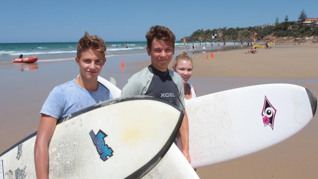 Lorin Schueller, Phil Rieper and Laura Engle having fun at Coolum Beach.