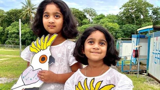 Sri Lankan family of Nades (father), Priya (mother), Kopika and Tharunicaa (youngest) who were living in Biloela until they were taken and placed on Christmas Island to await possible deportation Picture Instagram @bringthemhometobiloela