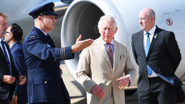 His Royal Highness Prince Charles arrives at the Darwin RAAF base in the Northern Territory on Monday afternoon, following a stopover in East Arnhem land earlier in the day , during his two day visit to the Northern Territory. Pic Katrina Bridgeford.