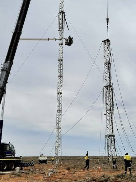 Work continues on repairing a 3.5km section of transmission lines in the Broken Hill region. Picture: Transgrid