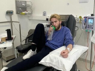 Mr Keen receiving chemotherapy as part of his treatment for Hodgkin’s lymphoma. Image: Supplied