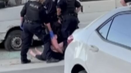 Amber Jane Lucas being arrested after a dangerous rampage down the M1. Picture: 9 News