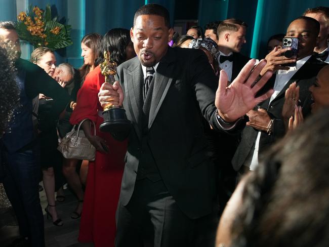 Will Smith dances at the Vanity Fair party. “It was like he didn’t care,” said one onlooker. Picture: Kevin Mazur/VF22/WireImage for Vanity Fair