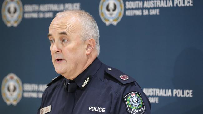 Assistant Police Commissioner Peter Harvey speaks to the media at Police HQ about the investigation. Picture: Tait Schmaal