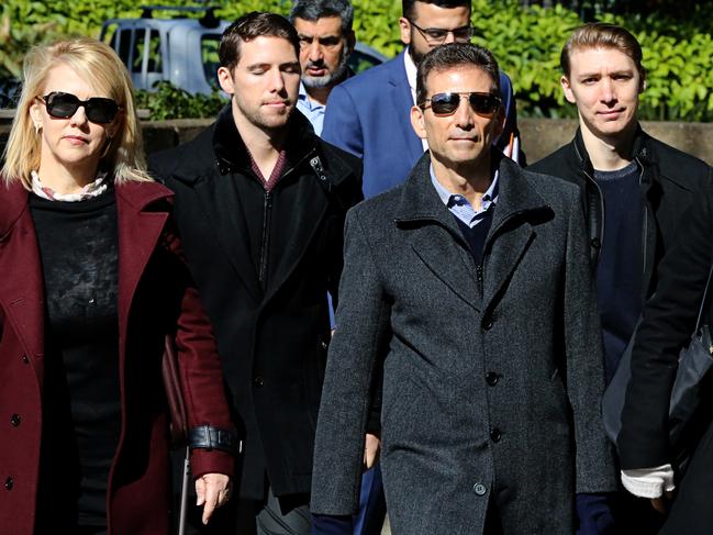 Universal Medicine founder Serge Isaac Benhayon (centre) arrives at the Supreme Court in Sydney, Friday, September 7, 2018. Serge Benhayon is suing Esther Rockett for defamation. (AAP Image) NO ARCHIVING