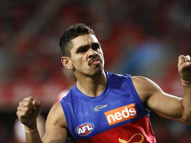 Charlie Cameron is celebrating the Lions’ good form and a new Brisbane contract. Picture: Ryan Pierse/Getty Images