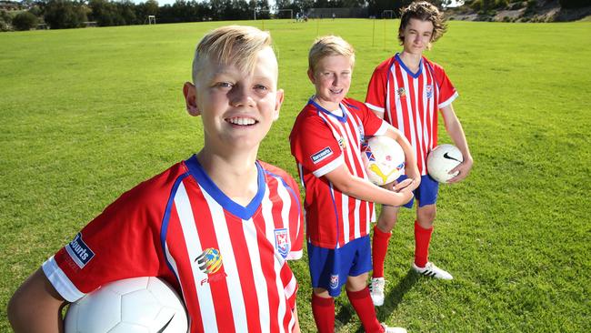 The Cove Soccer Club players Jack Heaven, Reece Harrison and Gia Ferretti. Source: File