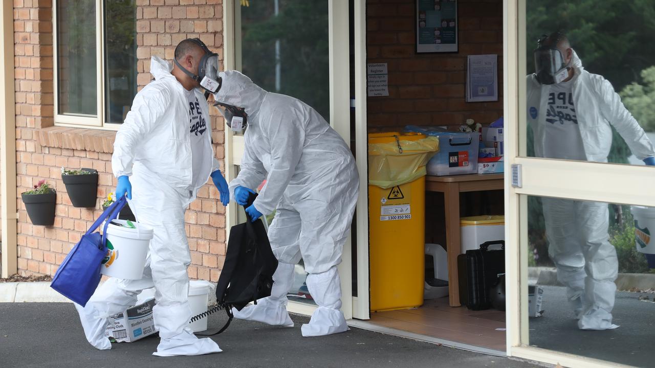 Cleaners enter the Estia Health aged care facility in Ardeer following an outbreak of Covid-19 in mid-2020.