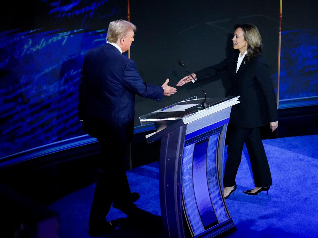 US Vice President Kamala Harris, right, and former US President Donald Trump shake hands during the second presidential debate. Picture: The New York Times.